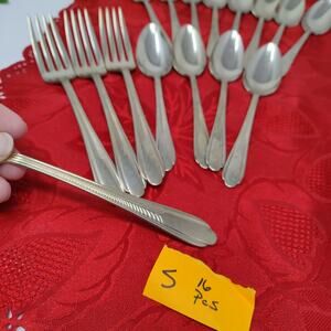 16 Forks N Spoons Vtg National Silver Plated Art Deco Wheat Stalk 12 Teaspoons